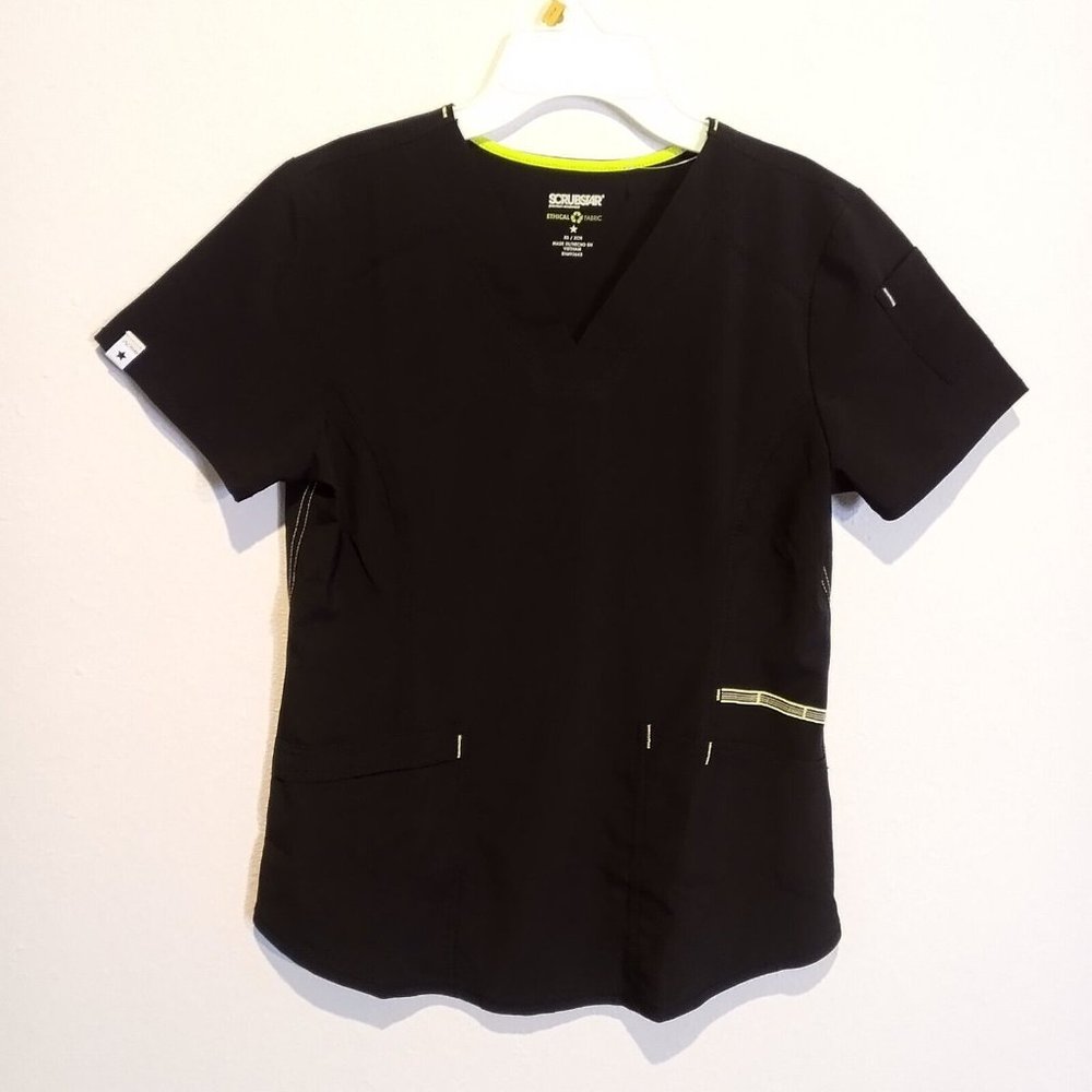 SCRUBSTAR Active Scrub Top Shirt NWOT Womens XS Black Style# WM11T656